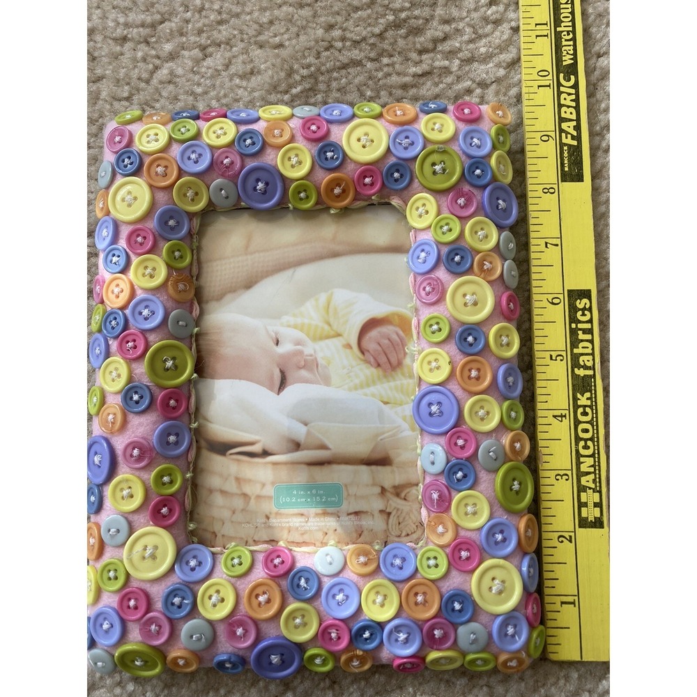 Kohls Sewing Buttons Photo Picture Frame 4x6 Pink Pastel Baby Shower Nursery